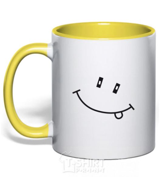 Mug with a colored handle SMILE yellow фото