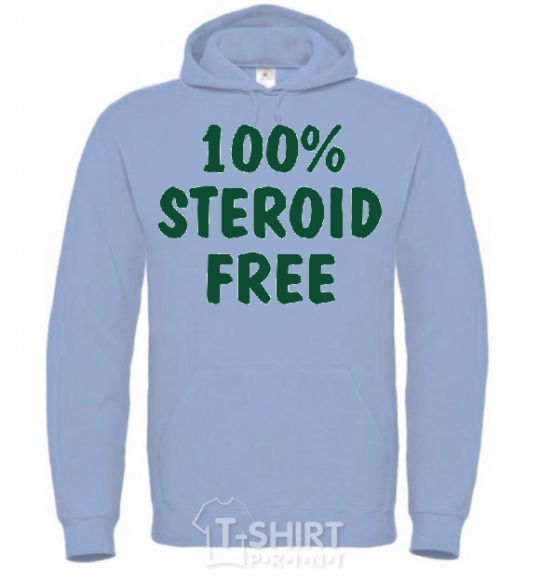 Men`s hoodie 100% STEROID FREE sky-blue фото