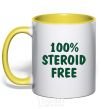 Mug with a colored handle 100% STEROID FREE yellow фото