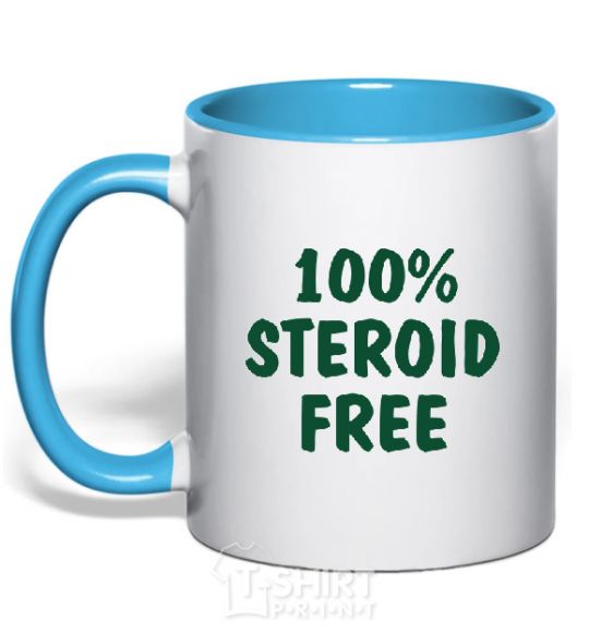 Mug with a colored handle 100% STEROID FREE sky-blue фото