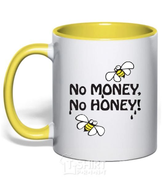 Mug with a colored handle NO MONEY - NO HONEY yellow фото