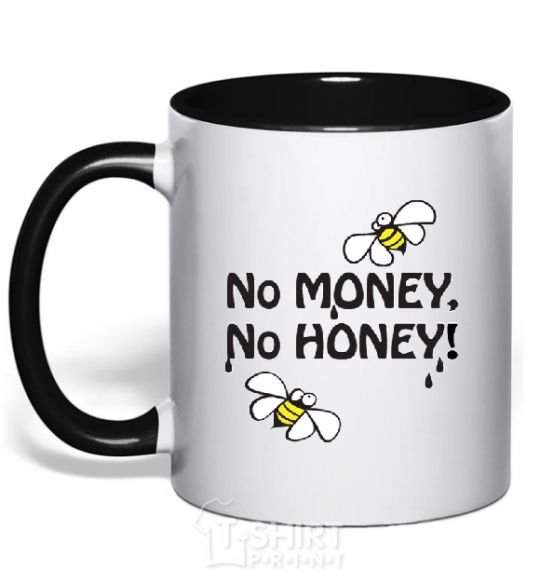 Mug with a colored handle NO MONEY - NO HONEY black фото