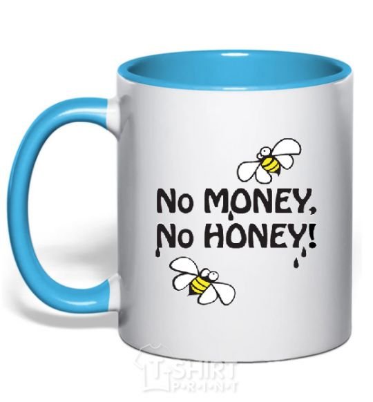 Mug with a colored handle NO MONEY - NO HONEY sky-blue фото