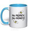 Mug with a colored handle NO MONEY - NO HONEY sky-blue фото