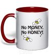 Mug with a colored handle NO MONEY - NO HONEY red фото