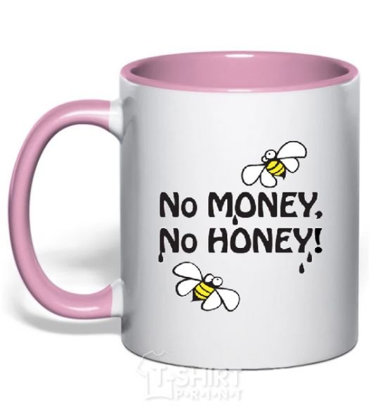 Mug with a colored handle NO MONEY - NO HONEY light-pink фото