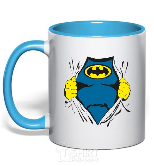 Чашка с цветной ручкой BATMAN костюм под одеждой Голубой фото