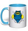 Mug with a colored handle BATMAN costume underneath the clothes sky-blue фото