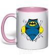 Mug with a colored handle BATMAN costume underneath the clothes light-pink фото