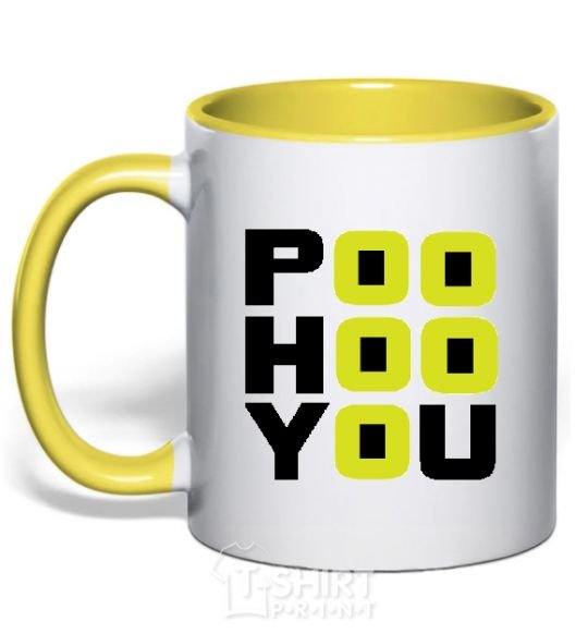 Mug with a colored handle POO HOO YOU yellow фото