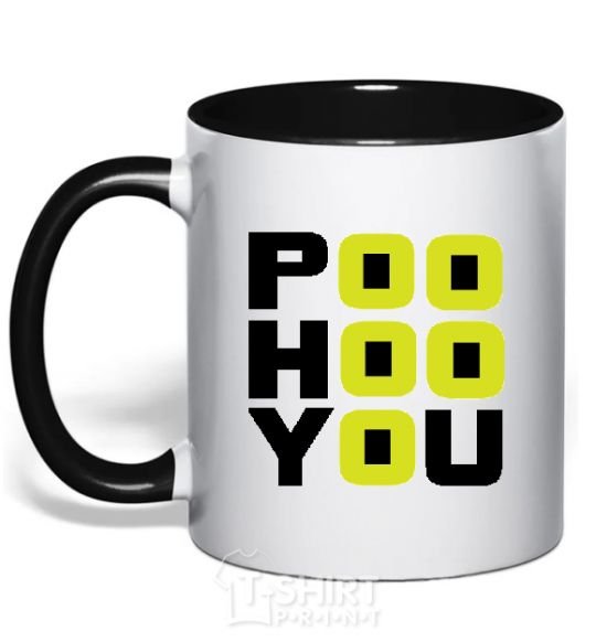 Mug with a colored handle POO HOO YOU black фото