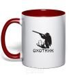 Mug with a colored handle HUNTER to aim red фото