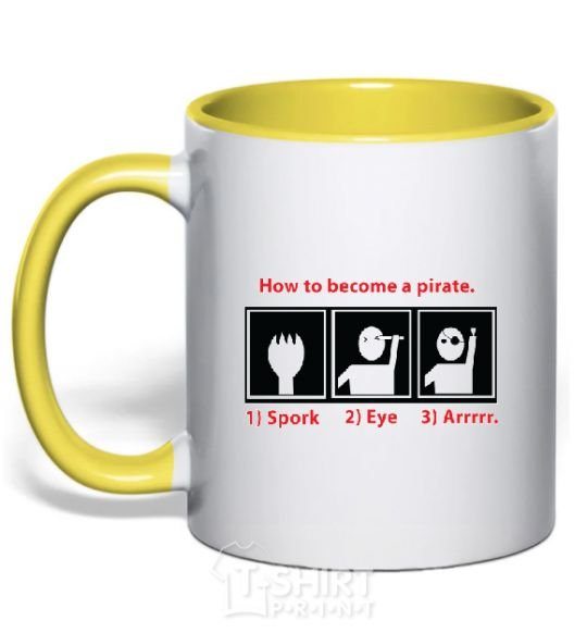 Mug with a colored handle HOW TO BECOME A PIRATE yellow фото