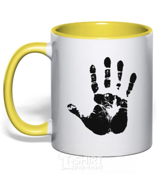 Mug with a colored handle HAND yellow фото
