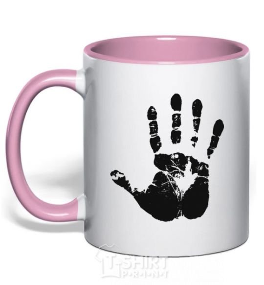 Mug with a colored handle HAND light-pink фото