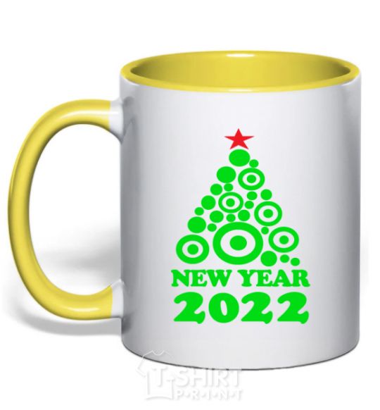 Mug with a colored handle NEW YEAR TREE 2020 yellow фото