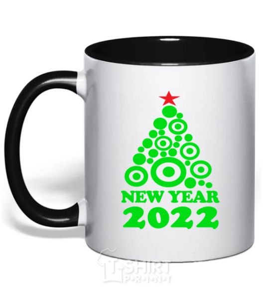 Mug with a colored handle NEW YEAR TREE 2020 black фото