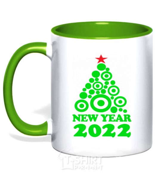 Mug with a colored handle NEW YEAR TREE 2020 kelly-green фото