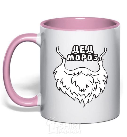 Mug with a colored handle Santa's beard light-pink фото