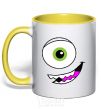 Mug with a colored handle GREEN EYE yellow фото