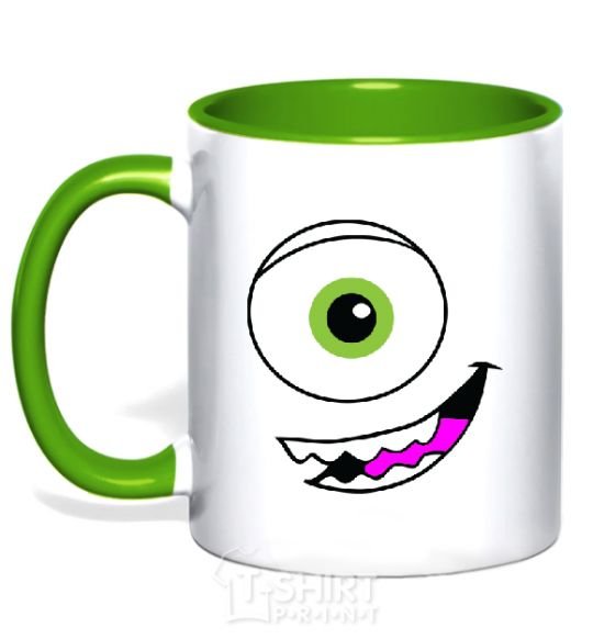 Mug with a colored handle GREEN EYE kelly-green фото