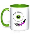 Mug with a colored handle GREEN EYE kelly-green фото