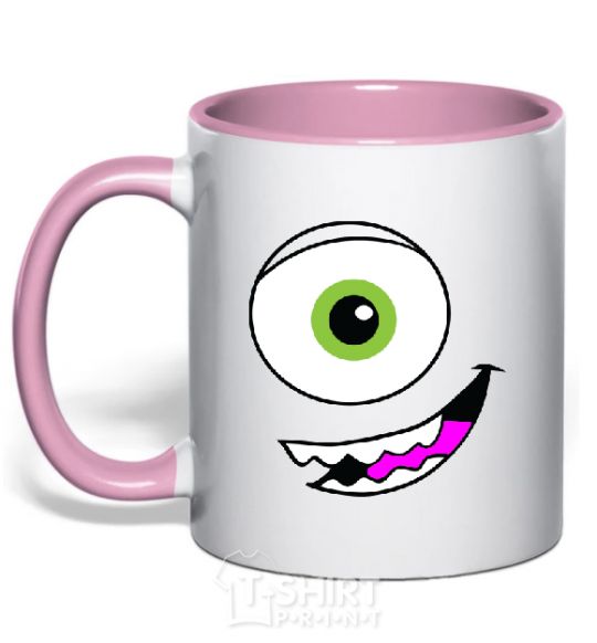 Mug with a colored handle GREEN EYE light-pink фото