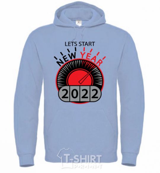 Men`s hoodie LETS START NEW YEAR 2020 sky-blue фото