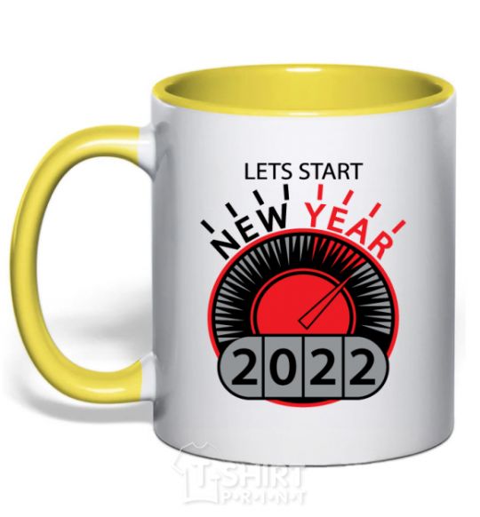 Mug with a colored handle LETS START NEW YEAR 2020 yellow фото