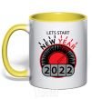 Mug with a colored handle LETS START NEW YEAR 2020 yellow фото