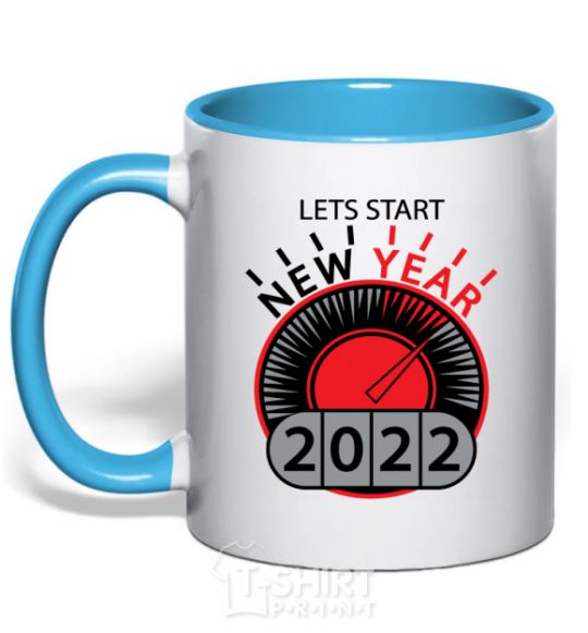 Mug with a colored handle LETS START NEW YEAR 2020 sky-blue фото