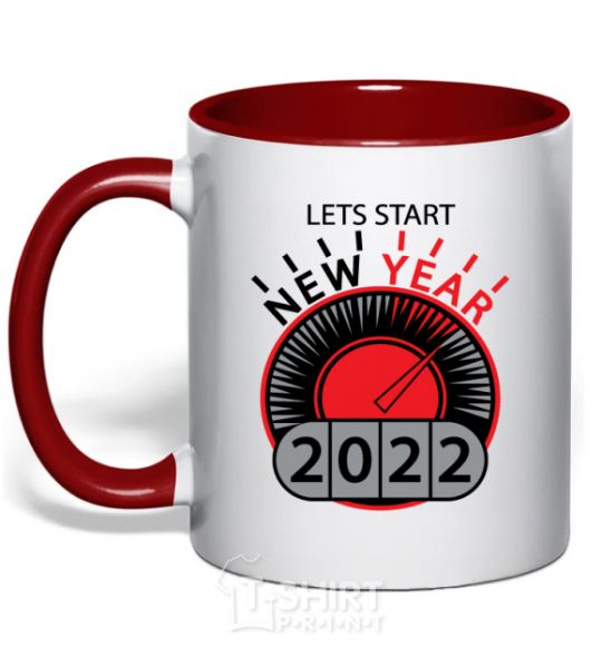 Mug with a colored handle LETS START NEW YEAR 2020 red фото