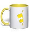 Mug with a colored handle BART IS LOOKING yellow фото
