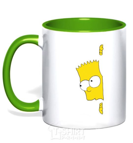 Mug with a colored handle BART IS LOOKING kelly-green фото