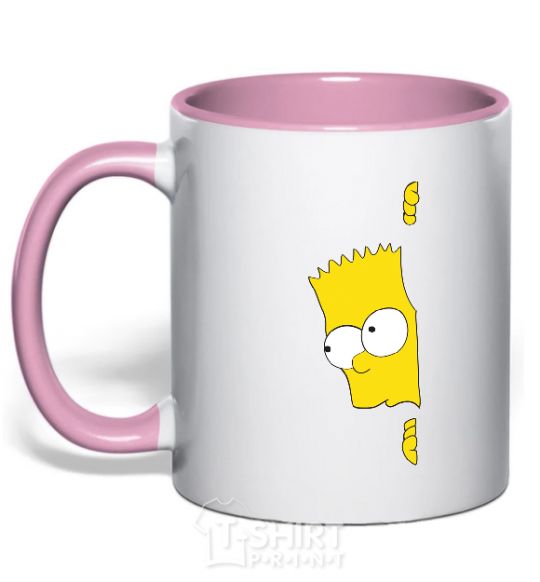 Mug with a colored handle BART IS LOOKING light-pink фото