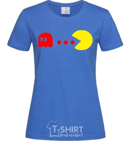 Women's T-shirt Pacman is chasing royal-blue фото