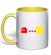 Mug with a colored handle Pacman is chasing yellow фото