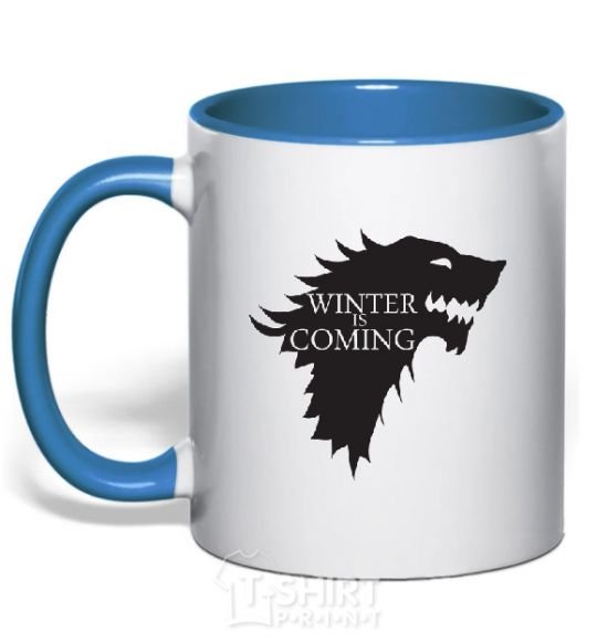 Mug with a colored handle WINTER IS COMING... royal-blue фото