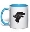 Mug with a colored handle WINTER IS COMING... sky-blue фото