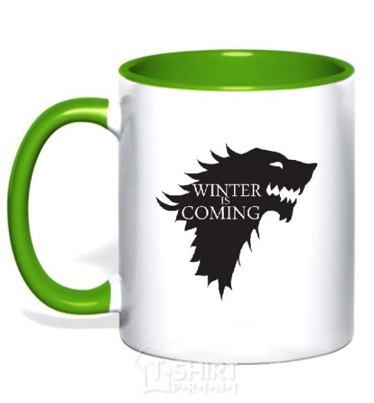 Mug with a colored handle WINTER IS COMING... kelly-green фото