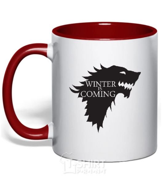 Mug with a colored handle WINTER IS COMING... red фото