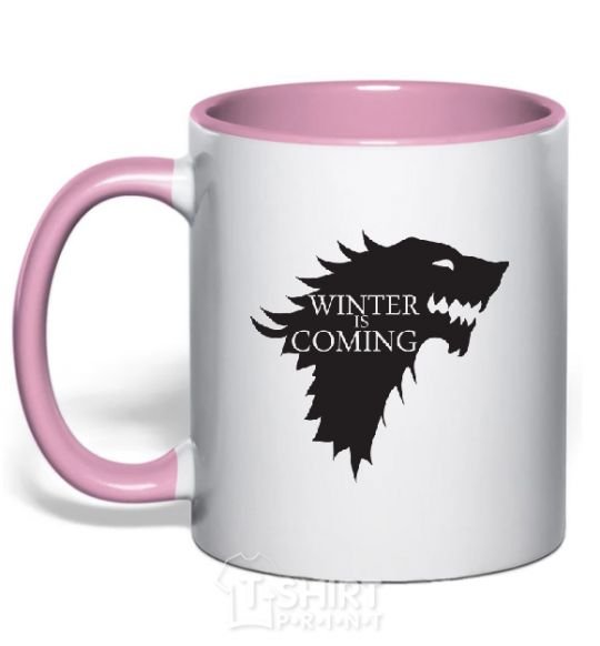 Mug with a colored handle WINTER IS COMING... light-pink фото