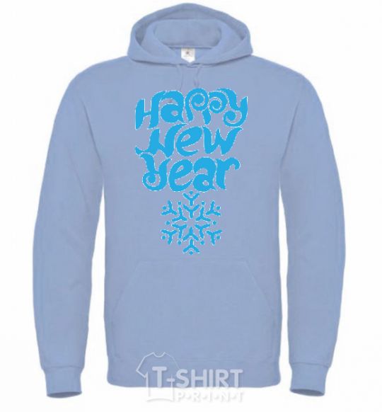 Men`s hoodie HAPPY NEW YEAR SNOWFLAKE sky-blue фото