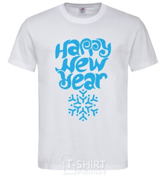 Men's T-Shirt HAPPY NEW YEAR SNOWFLAKE White фото