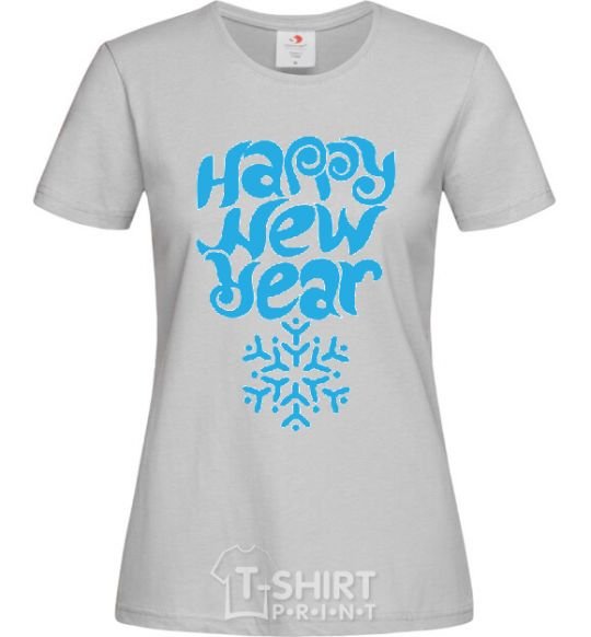 Women's T-shirt HAPPY NEW YEAR SNOWFLAKE grey фото