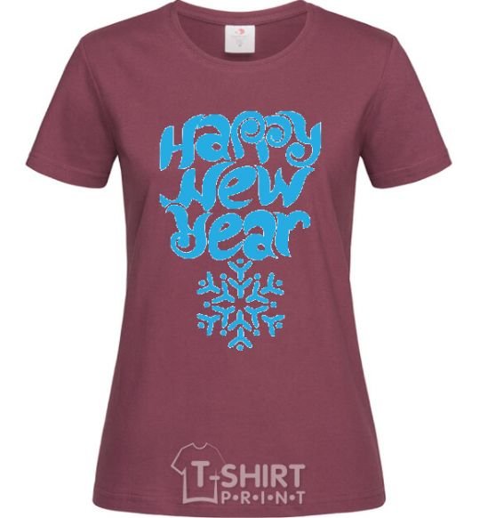Women's T-shirt HAPPY NEW YEAR SNOWFLAKE burgundy фото
