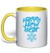 Mug with a colored handle HAPPY NEW YEAR SNOWFLAKE yellow фото