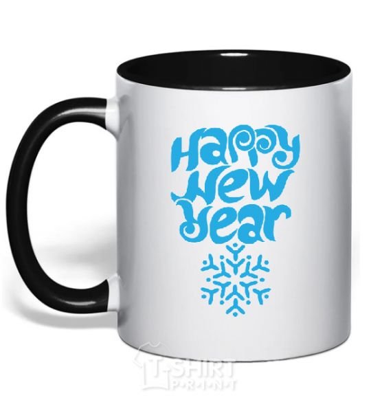 Mug with a colored handle HAPPY NEW YEAR SNOWFLAKE black фото