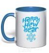 Mug with a colored handle HAPPY NEW YEAR SNOWFLAKE royal-blue фото
