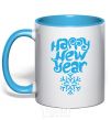 Mug with a colored handle HAPPY NEW YEAR SNOWFLAKE sky-blue фото
